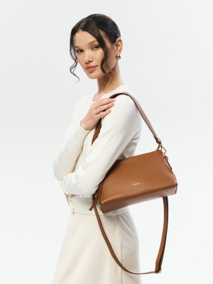 CLAUDIA koniak skórzana torebka damska duża listonoszka