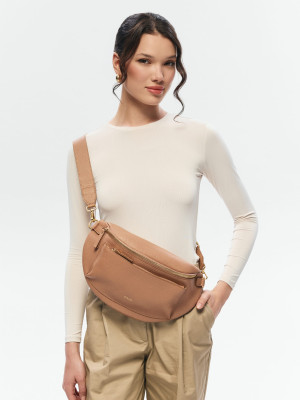LARISSA XL beżowa latte skórzana duża nerka damska saszetka torebka