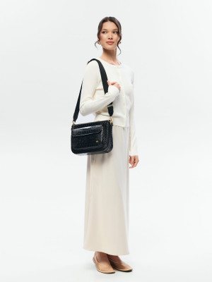 MARLOTTE czarna skórzana duża torebka damska listonoszka torba na ramię