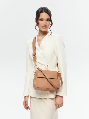 OLIVIA beżowa latte groszek skórzana duża torebka damska listonoszka torba na ramię