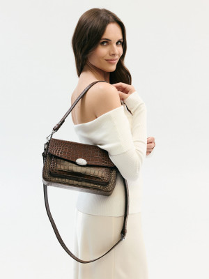 LYNETTE brązowa skórzana torebka damska srebrne elementy