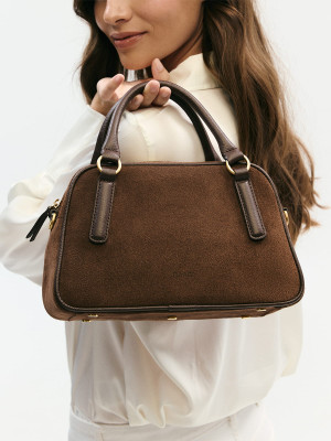 MINI CASSIE zamsz czekoladowy skórzana torebka damska listonoszka torba na ramię