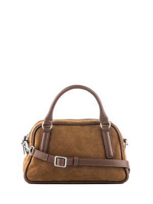 MINI CASSIE zamsz khaki skórzana torebka damska listonoszka torba na ramię srebrne elementy