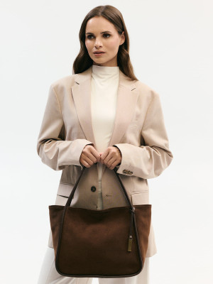 GULIETTA zamsz czekoladowa skórzana torba shopper damska shopperka