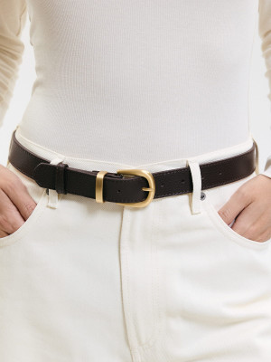 ELSA pasek czekoladowy groszek skórzany damski do spodni z klamrą