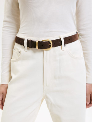 ELSA pasek czekoladowy zamsz skórzany damski do spodni z klamrą