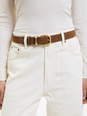 ELSA pasek koniak zamsz skórzany damski do spodni z klamrą