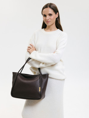 GULIETTA czekoladowy groszek skórzana torba shopper damska shopperka