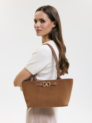 HAZEL zamsz koniak skórzana torebka damska torba na ramię