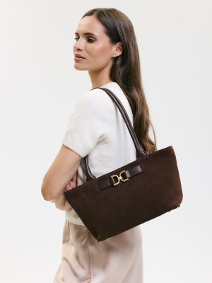 HAZEL zamsz czekoladowy skórzana torebka damska torba na ramię