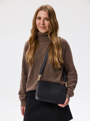 DORA czarny groszek skórzana torebka damska listonoszka torba na ramię somethingwhite