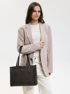 MINI HERMIONA czekoladowa skórzana torba shopper damska shopperka