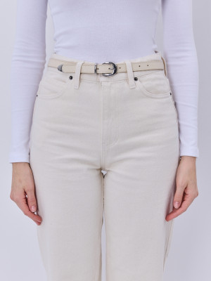 CLEO milk srebrne elementy pasek skórzany damski do spodni z klamrą