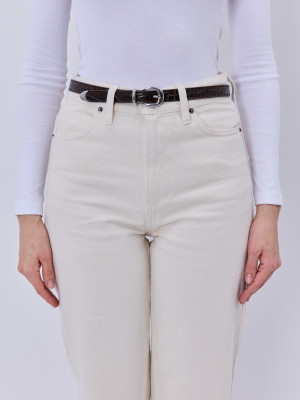 CLEO brązowy srebrne elementy pasek skórzany damski do spodni z klamrą