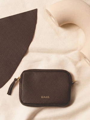 VICKI czekoladowa groszek skórzana etui kosmetyczka zero waste