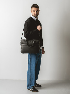 STEFAN czarna skórzana męska torba etui na laptopa