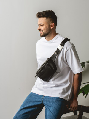 ALAN czarna skórzana męska nerka saszetka torba