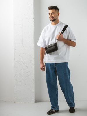 OLIVER czarna skórzana męska nerka saszetka torba