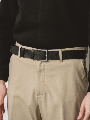 MATTEO czarny skórzany męski pasek do spodni z klamrą gunmetal