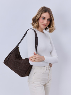 FLORENCE zamsz czekoladowy croco skórzana torebka damska listonoszka torba na ramię
