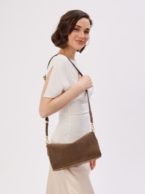 CINDY zamsz ciemny taupe skórzana torebka damska listonoszka