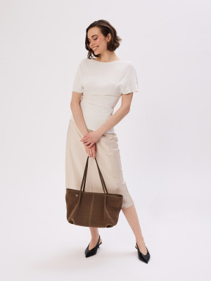 JULIE zamsz ciemny taupe skórzana torebka damska torba na ramię