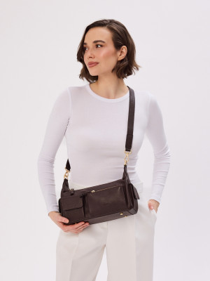 SELINA czekoladowy groszek skórzana torebka damska listonoszka torba na ramię