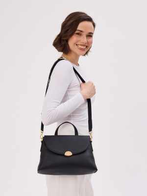 CAROLYN czarna groszek skórzana torebka damska kuferek do ręki