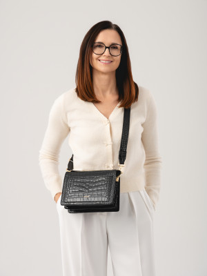 HARIETT czarna skórzana torebka damska listonoszka torba na ramię