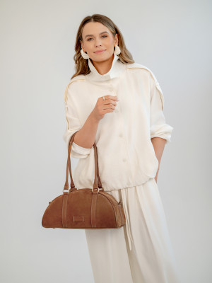 TERRA zamsz koniak skórzana torebka damska bagietka lgs