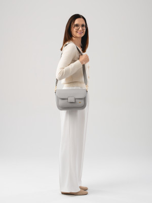 MADELINE szara groszek skórzana torebka damska duża