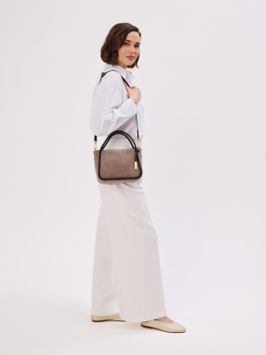 MINI GULIETTA zamsz jasny taupe skórzana torebka damska listonoszka torba na ramię