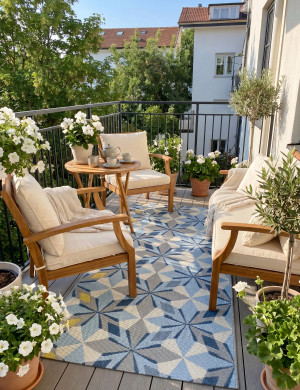 Chodnik na balkon 80x200cm Selena Geometryczny Niebieski