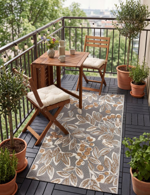 Dywan na balkon 60x140cm Selena Oliwka Liście Szary