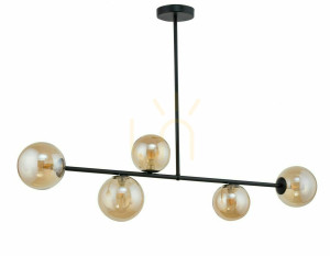 Pendelleuchte Sigma Roma 5-flammig Schwarz Bernstein Glas 32080