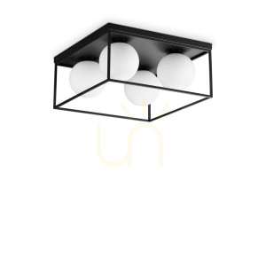 Plafond Ideallux Lingotto PL4 Nero schwarz 4-flammig E14 327860