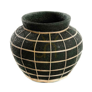 Vase BAZAR BIZAR Terracotta Collection Schwarz Natur Rattan L