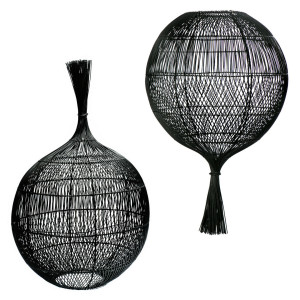Schwarze durchbrochene Pendelleuchte - The Wonton Stehleuchte, E27, Rattan
