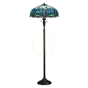 Stehlampe Tiffany Blau 2-flammig E27 Glas Polyesterharz Interiors 64069