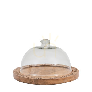 Käseglocke Gallery Direct Wells Mangoholz Glas 31,5 cm