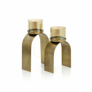 T-Lichthalter Bow Glow Gold Set 2 Stück Handgefertigt 29 cm