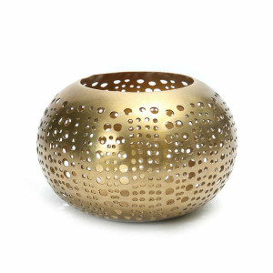 Handgefertigter Aufbewahrungskorb Polka Dots Gold M 16x16x10 cm