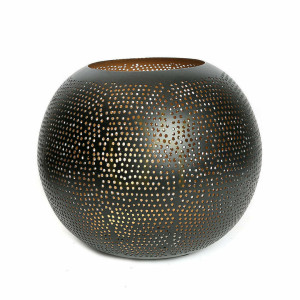 Handgefertigte durchbohrte Kugel Schwarzgold XL Dekoobjekt 30x23x30 cm