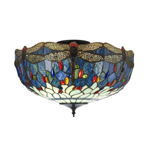 Deckenleuchte Interiors Dragonfly Tiffany Blau Glas Stahl 3-flammig E27 111899