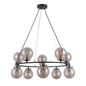 Prívesná lampa Italux Galvez čierna/amber E14 10-plameňov PND-28622-10A