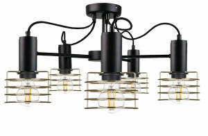 Stropné svietidlo 5xE27 RUNE BLACK / GOLD
