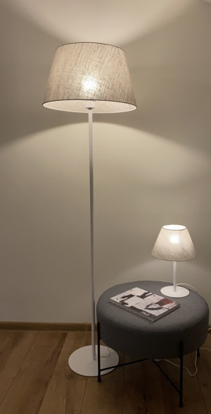 ALLAN LEN E27 stojacia lampa - biela, prírodné ľanové tienidlo 168 cm - LUNARES