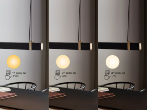Čierna závesná lampa Lilt Nordlux nad stolom
