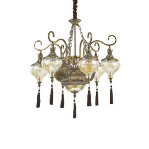 Závesné svietidlo Ideallux Harem SP9 116006 mosadz/sklo 9xE27 75 cm Champagne