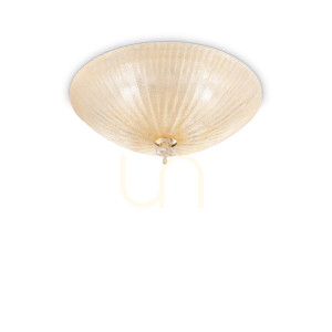 Plafón Ideallux SHELL PL3 Ambra sklenený jantárový 40 cm 140179